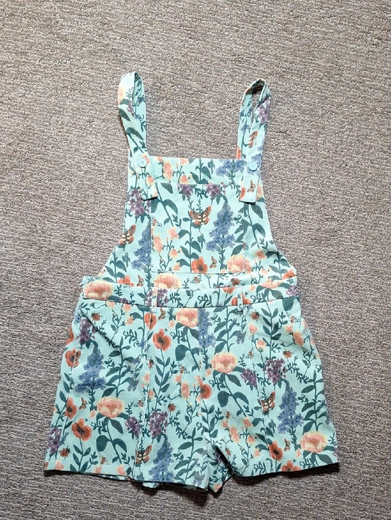 Cider Denim - Cider Mint Floral Overalls with Orange Blooms
